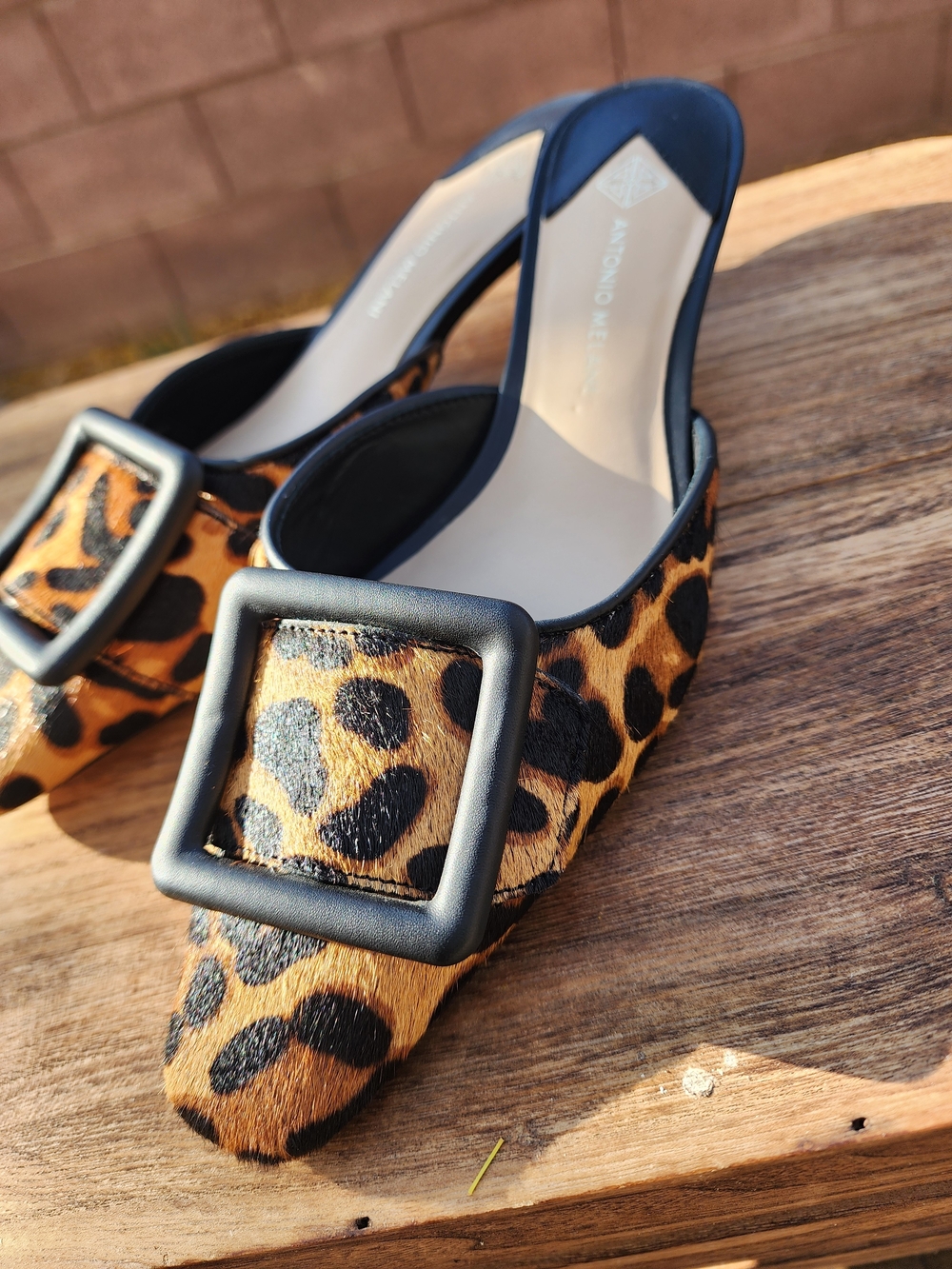 Antonio Melani Kendra Leopard Print Haircalf Buckle Ornament Dress Mules Size 6 - Picture 6 of 8